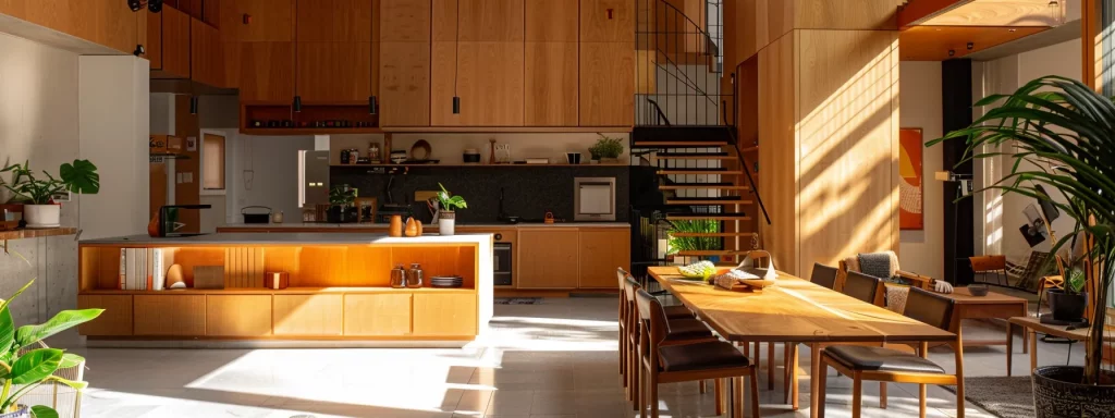 a modern, stylish home interior under renovation, showcasing contractors evaluating structural changes, with a focus on vibrant tools and materials that symbolise the transformative power of construction remodelling on property value.