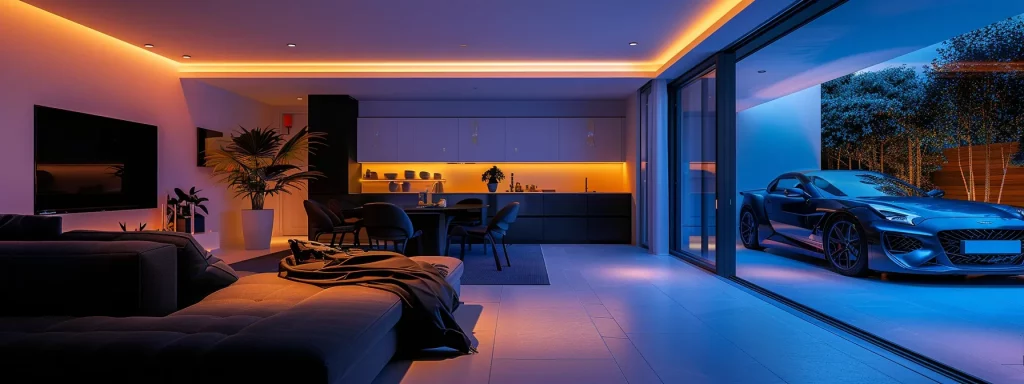 a sleek, modern home interior featuring a stylish garage conversion, showcasing elegant furnishings and functional space, illuminated by soft led lighting, emphasising the enhanced living area and potential value increase.