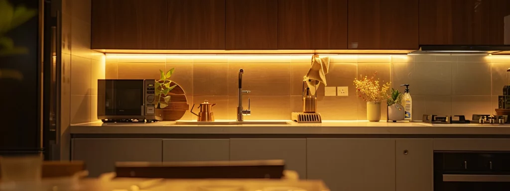 a sleek, modern kitchen renovation showcases energy-efficient appliances and stylish sustainable materials under warm, ambient lighting, highlighting the blend of aesthetic appeal and eco-friendly upgrades.