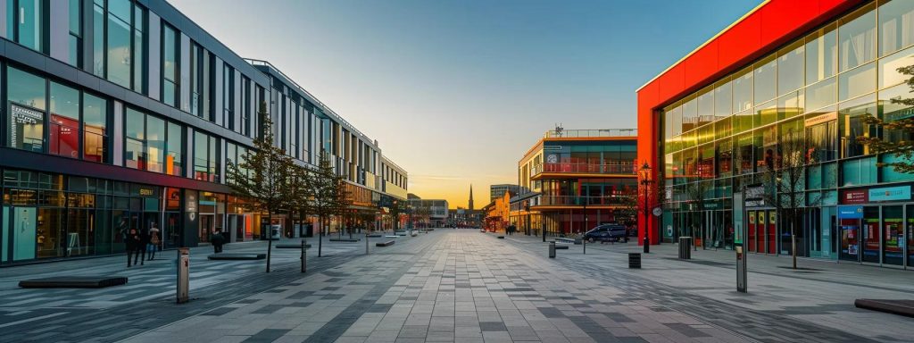 a dynamic urban landscape of cardiff showcases modern architecture with sleek mixed-use developments, bustling public transport hubs, and inviting pedestrian-friendly pathways, all with subtle accents of renewable energy features, epitomising sustainable growth and cohesive city planning.