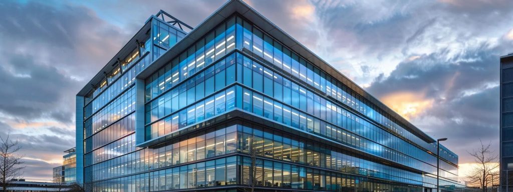 a modern architectural firm in cardiff, featuring dynamic architects engaged in collaborative discussions around blueprints and digital designs within a sleek, well-lit office space that reflects contemporary design aesthetics.