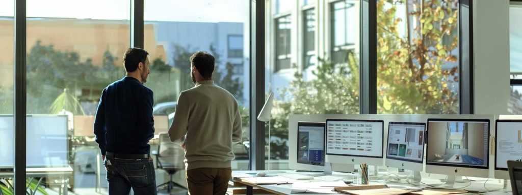 a sleek, modern architectural office space is adorned with sophisticated design sketches, displaying an engaging client consultation in progress, highlighting the professionalism and dedication to enhancing client experience through personalised interaction.