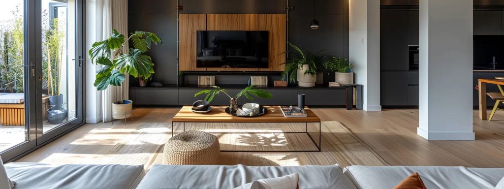 a stylish, modern cardiff living room showcases a blend of local architectural influences, with sleek furniture and elegant décor, reflecting the expertise of a residential design service tailored for energy efficiency and sustainable living.