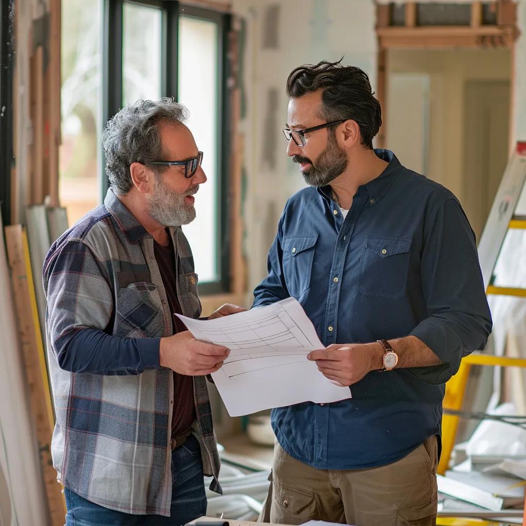 First-time buyer consulting with a contractor about renovation projects