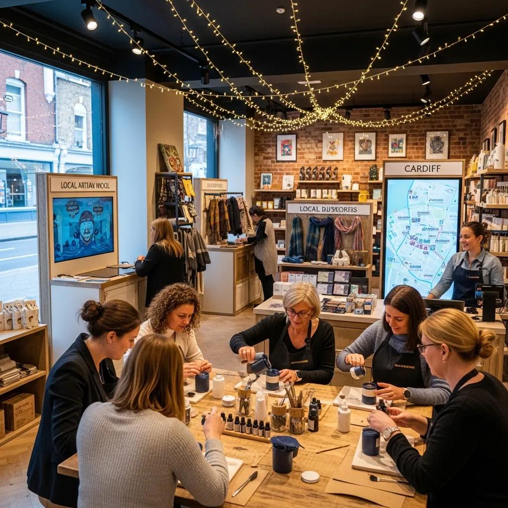 Customers taking part in an interactive retail activity in Cardiff
